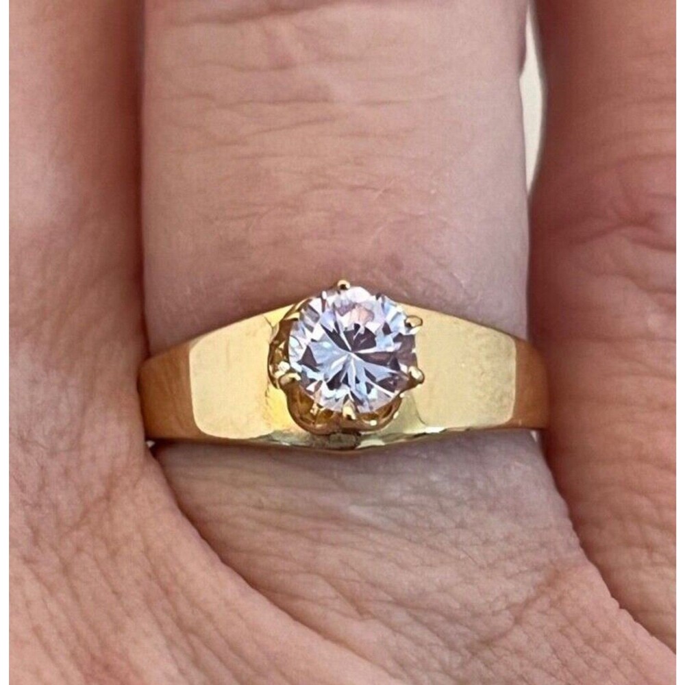Vintage 1970s Ring Size 5 Clark Coombs Lavender CZ Solitaire Gold Plated - 14L